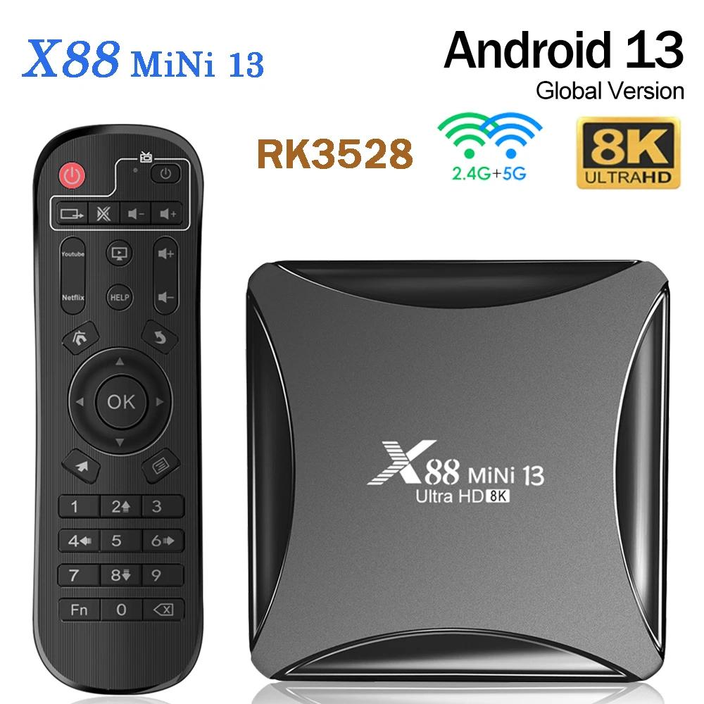 X88 ̴ 13 Ʈ TV ڽ, ȵ̵ 13.0 RK3528, 8K HD 2.4G  5G    ڽ, ̵ ÷̾, 4GB, 32GB,  ڽ, 2GB, 16GB